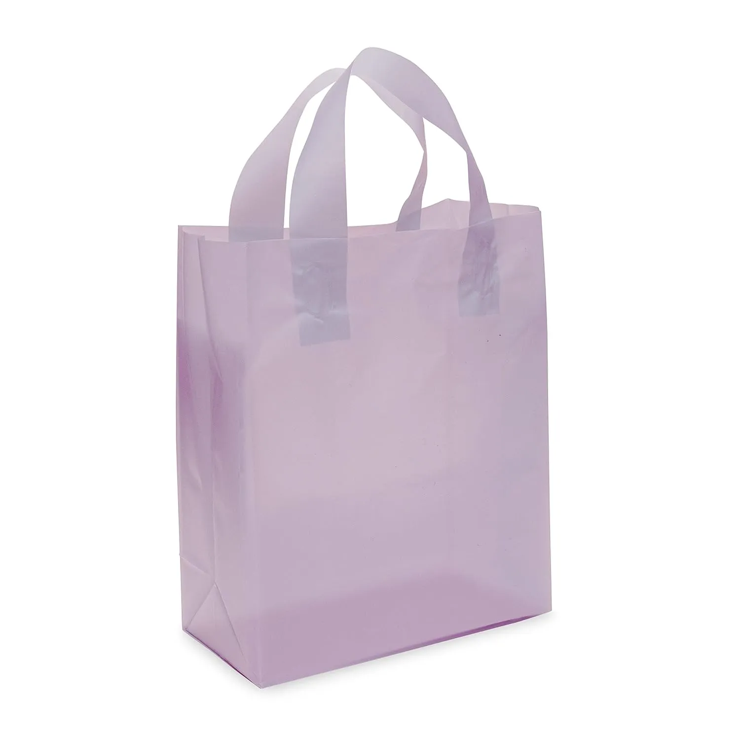 Prime Line Packaging Plastic Gift Bags for Small Business, Purple Tote Bags for Boutiques, Goodie, Party Favor, Takeout, Thank you, Bulk, 8x4x10 100 Pack
