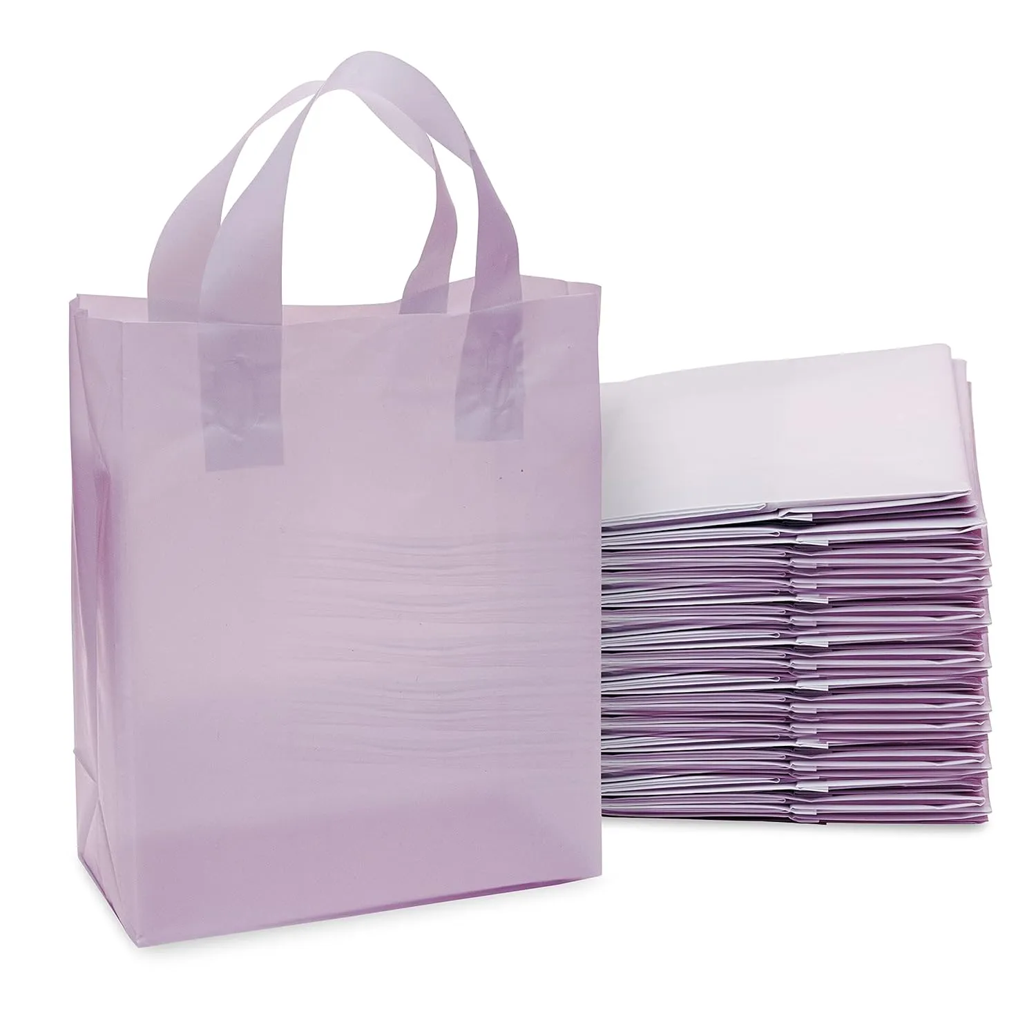 Prime Line Packaging Plastic Gift Bags for Small Business, Purple Tote Bags for Boutiques, Goodie, Party Favor, Takeout, Thank you, Bulk, 8x4x10 100 Pack