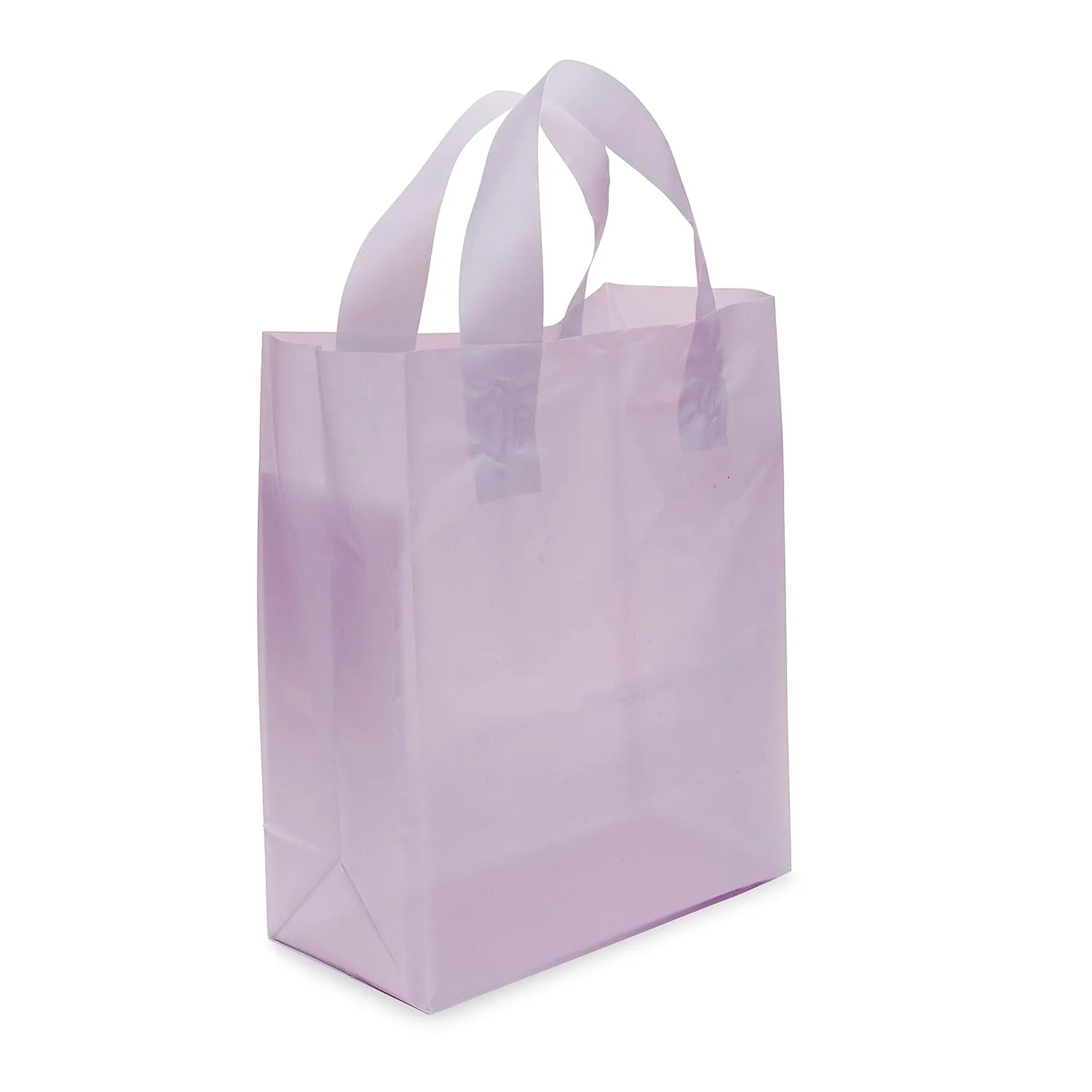 Prime Line Packaging Plastic Gift Bags for Small Business, Purple Tote Bags for Boutiques, Goodie, Party Favor, Takeout, Thank you, Bulk, 8x4x10 100 Pack