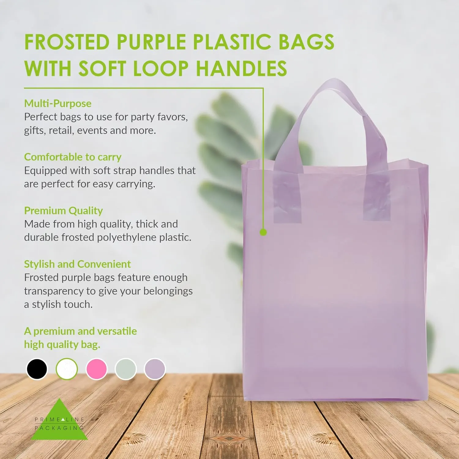Prime Line Packaging Plastic Gift Bags for Small Business, Purple Tote Bags for Boutiques, Goodie, Party Favor, Takeout, Thank you, Bulk, 8x4x10 100 Pack