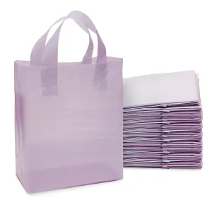 Prime Line Packaging Plastic Gift Bags for Small Business, Purple Tote Bags for Boutiques, Goodie, Party Favor, Takeout, Thank you, Bulk, 8x4x10 100 Pack