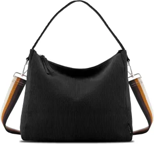 Prite Corduroy Tote Bag for Women, Large Zippered Messenger Bag with Pockets, Hobo Handbag for Shopping, Work, College