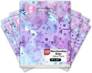 Pro Supply Global 9x12 100 Count Mermaids Under the Sea Designer Retail Boutique Merchandise Bags with Die Cut Handles Premium Printed Shopping Bags For Small Business Shop Owners