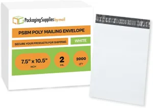 PSBM White Poly Mailers 7 x 10 Inch 2000 Pack Shipping Bags for Clothing, Sturdy Shipping Envelopes, Strong Self Seal Mailing Bags for Small Business, Poly Bags for Small Businessess
