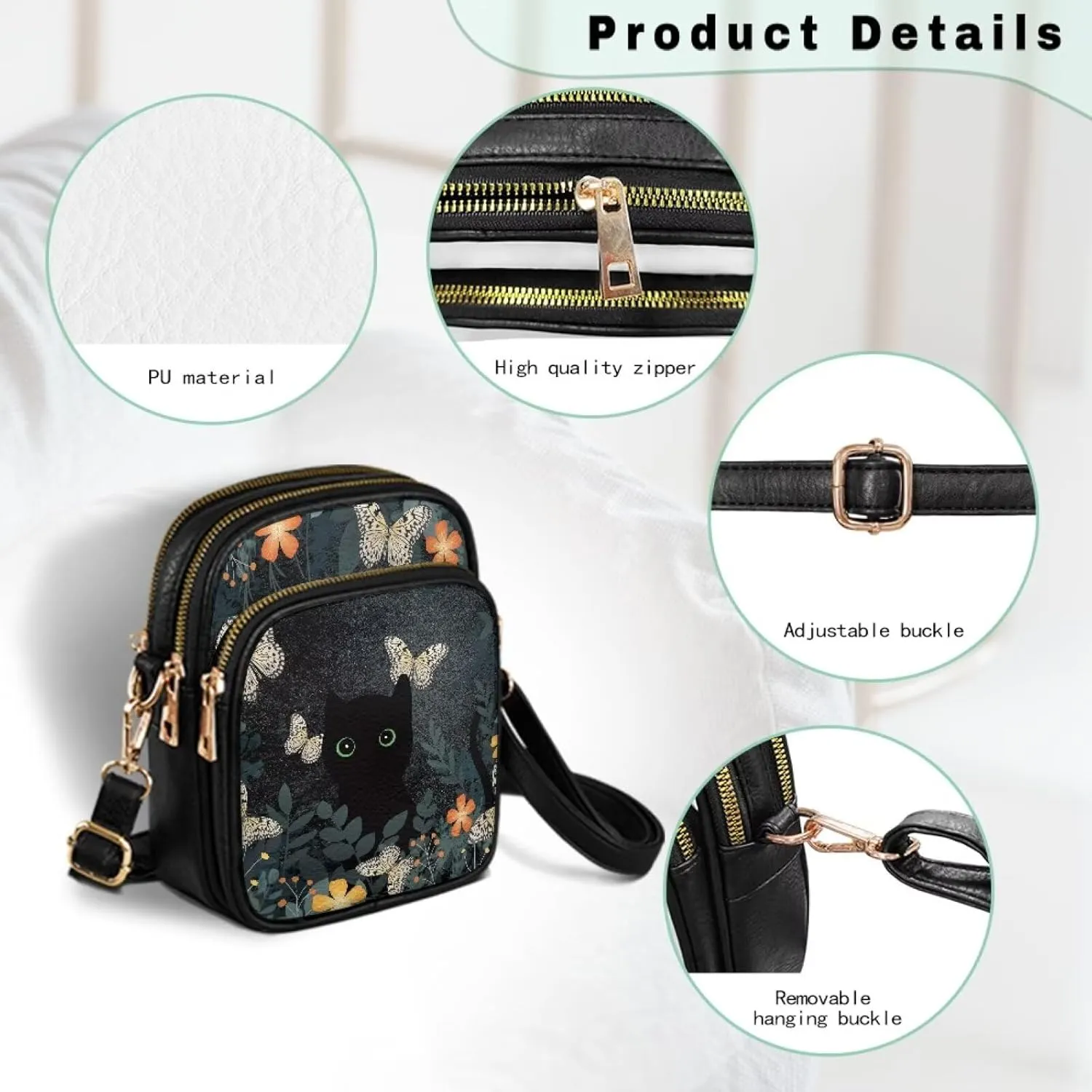 PU Leather Crossbody Bags for Women Ladies Lightweight Cross Body Shoulder Purses Handbag with Muti Zipper Pockets