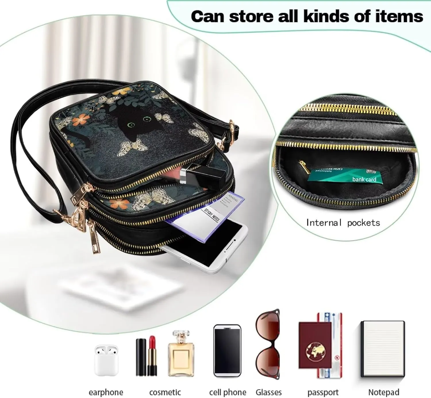 PU Leather Crossbody Bags for Women Ladies Lightweight Cross Body Shoulder Purses Handbag with Muti Zipper Pockets