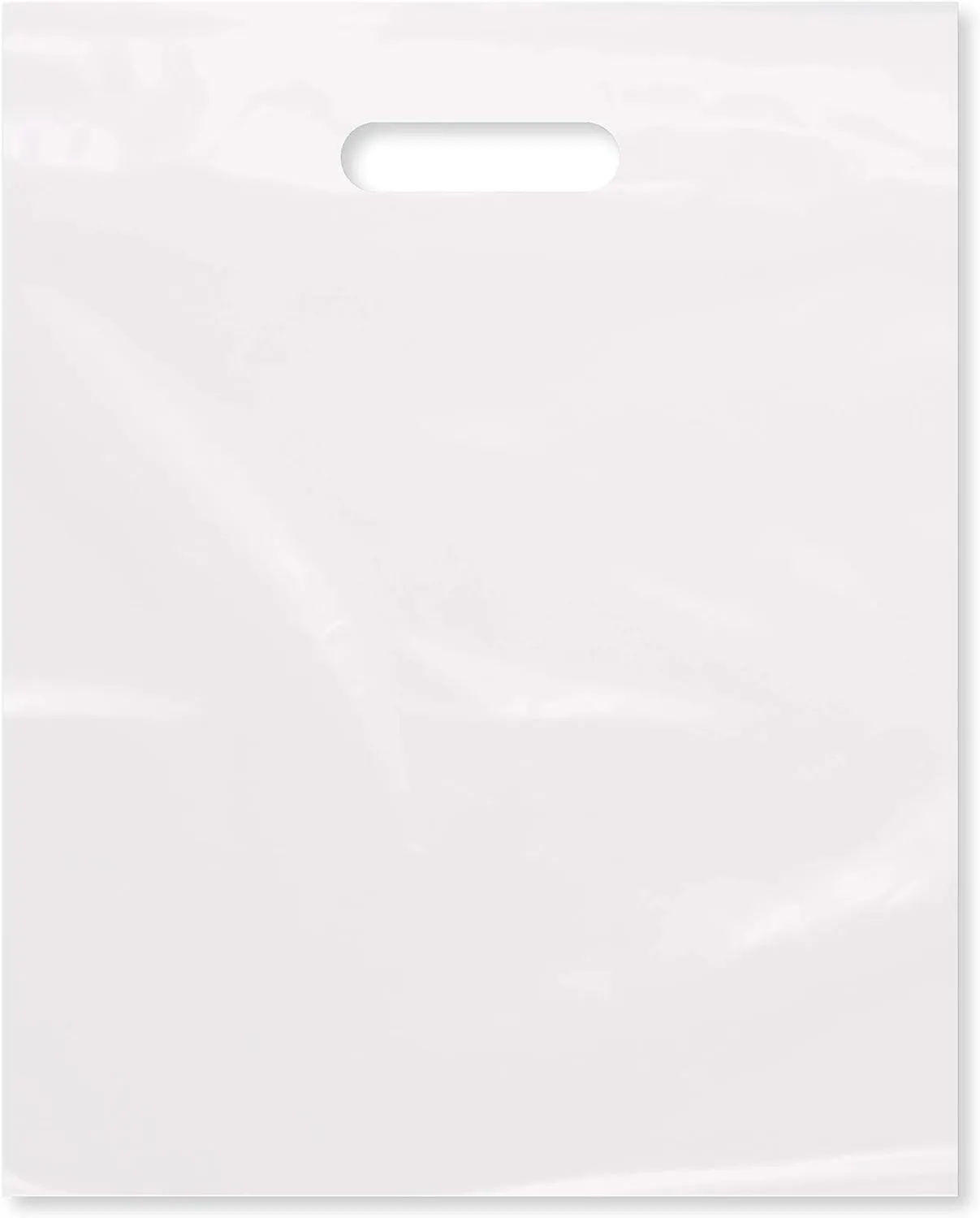 Purple Q Crafts Plastic Bag With Die Cut Handle Bag 12" x 15" White Plastic Merchandise Bags 200 Pack for Retail, Gifts, Trade Show and More
