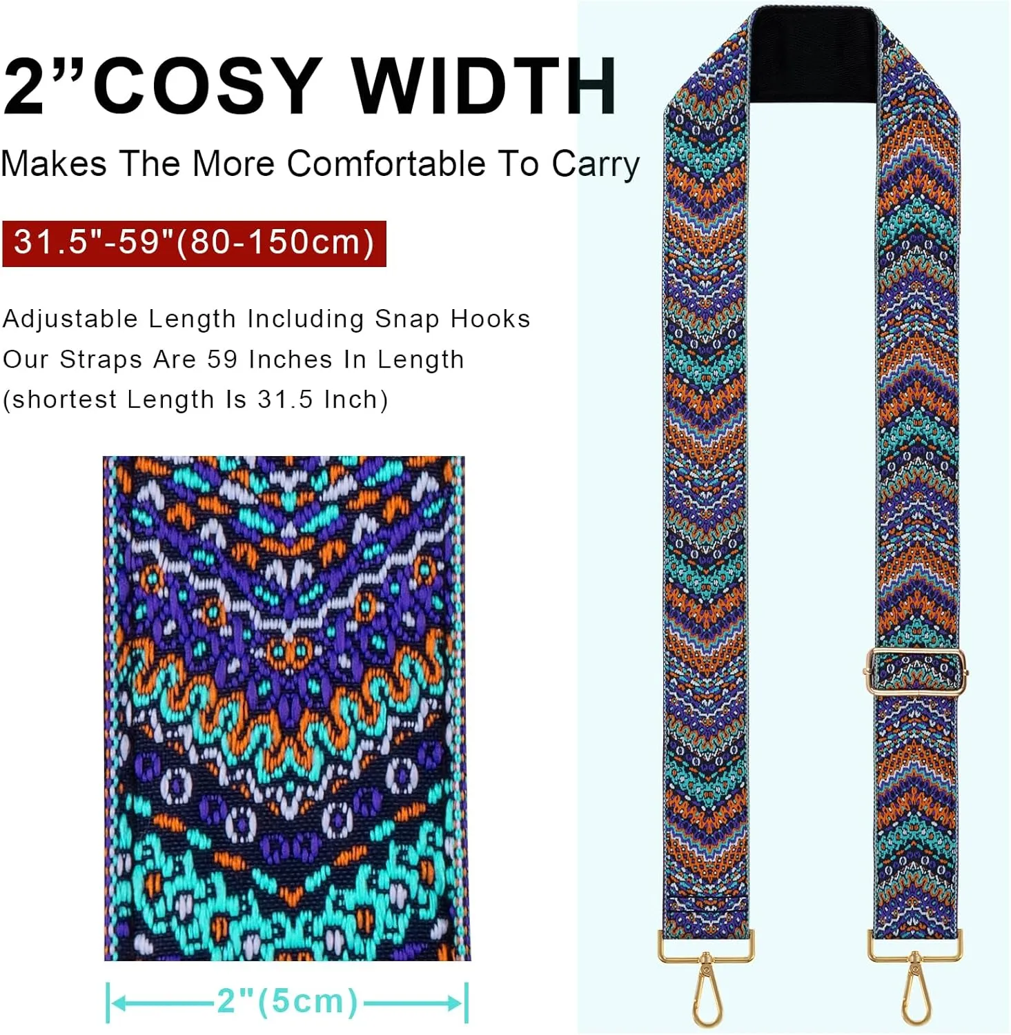 Purse Strap Crossbody, 2" Bag Straps Replacement for Purses, Embroidered Wide Shoulder Strap for Handbag