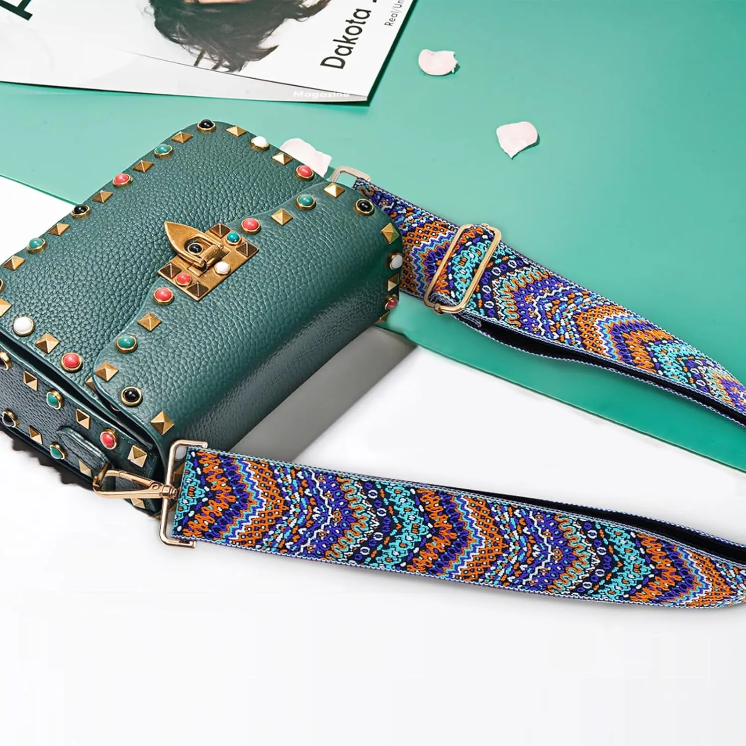 Purse Strap Crossbody, 2" Bag Straps Replacement for Purses, Embroidered Wide Shoulder Strap for Handbag