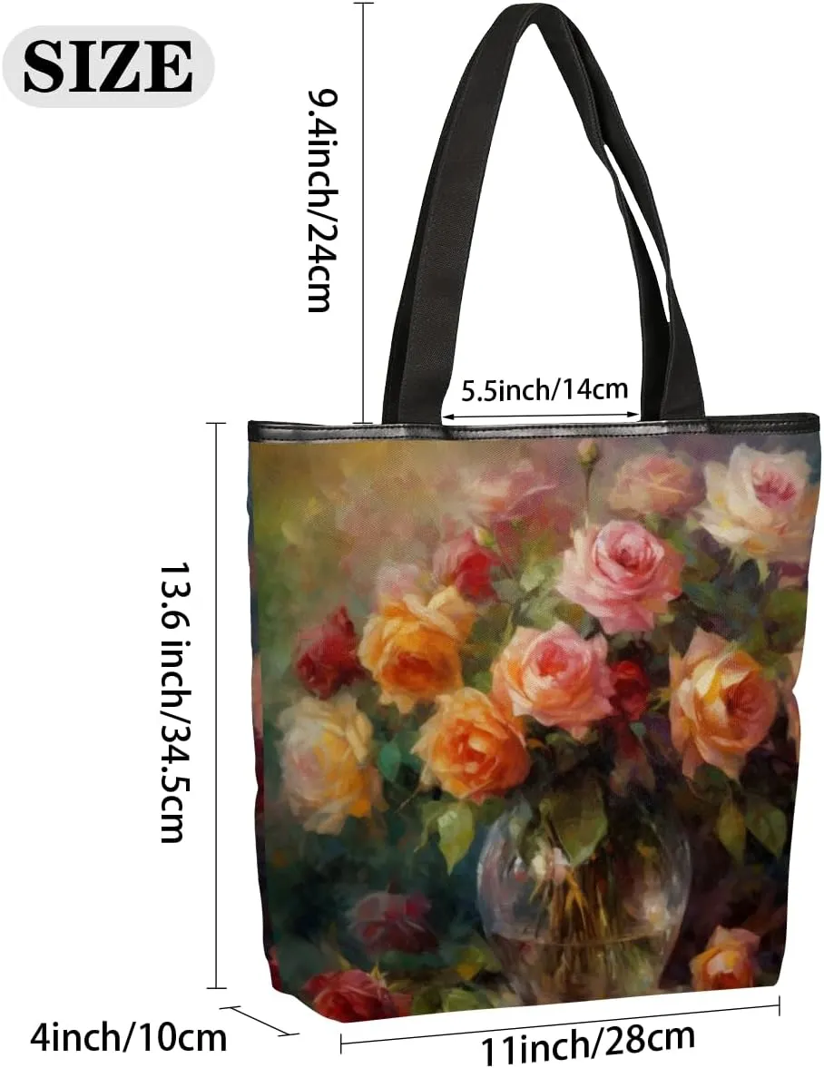 QsirBC Fun Cat Canvas Tote Bag for Women Reusable Shoulder Totebag Pocket Zipper Casual Handbag