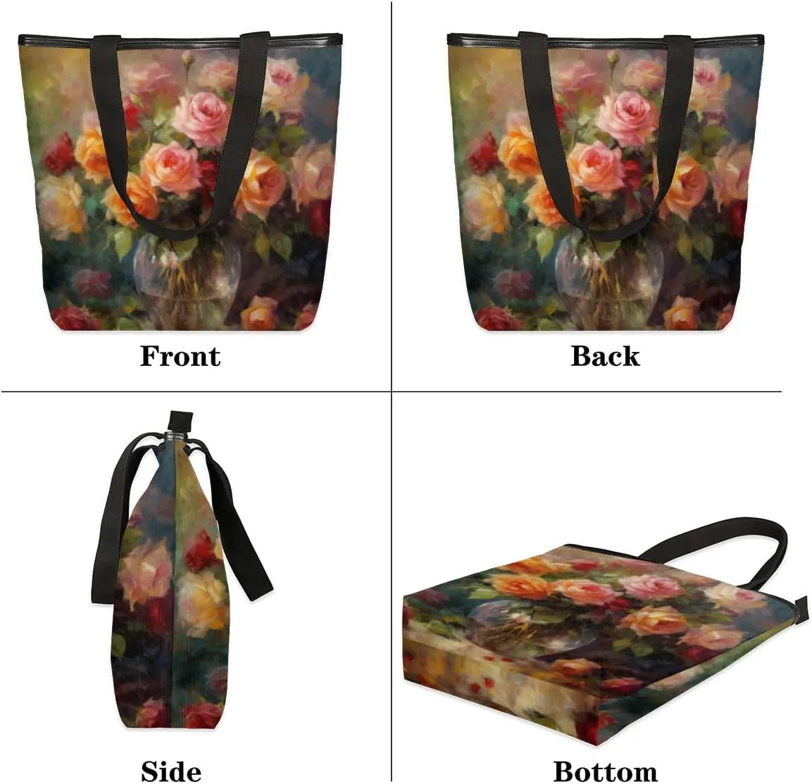 QsirBC Fun Cat Canvas Tote Bag for Women Reusable Shoulder Totebag Pocket Zipper Casual Handbag