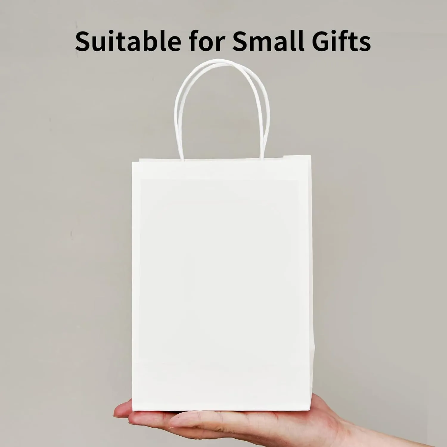 RACETOP 100 Pack Small Gift Bags 5.8x3.2x8.25 Inch White Kraft Paper Bags with Handles Bulk, Retail Shopping Bag for Birthday Party Favors, Grocery, Wedding, Craft