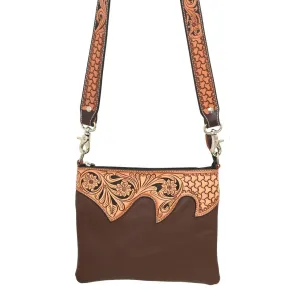 Rafter T Ranch Co Brown Crossbody Purse with Tooled Leather Strap