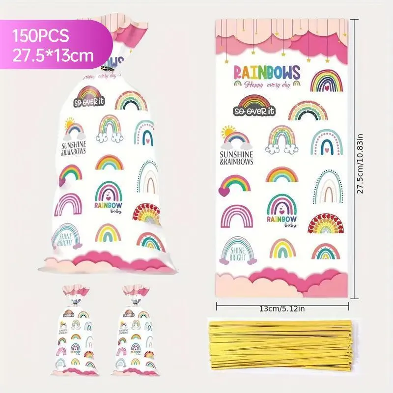 Rainbow Themed Cookie Bags OPP 150PCS