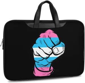 Raised Fist Transgender Flag Laptop Bag PU Leather Computer Tote Bag Carrying Case Messenger Bag with Handle