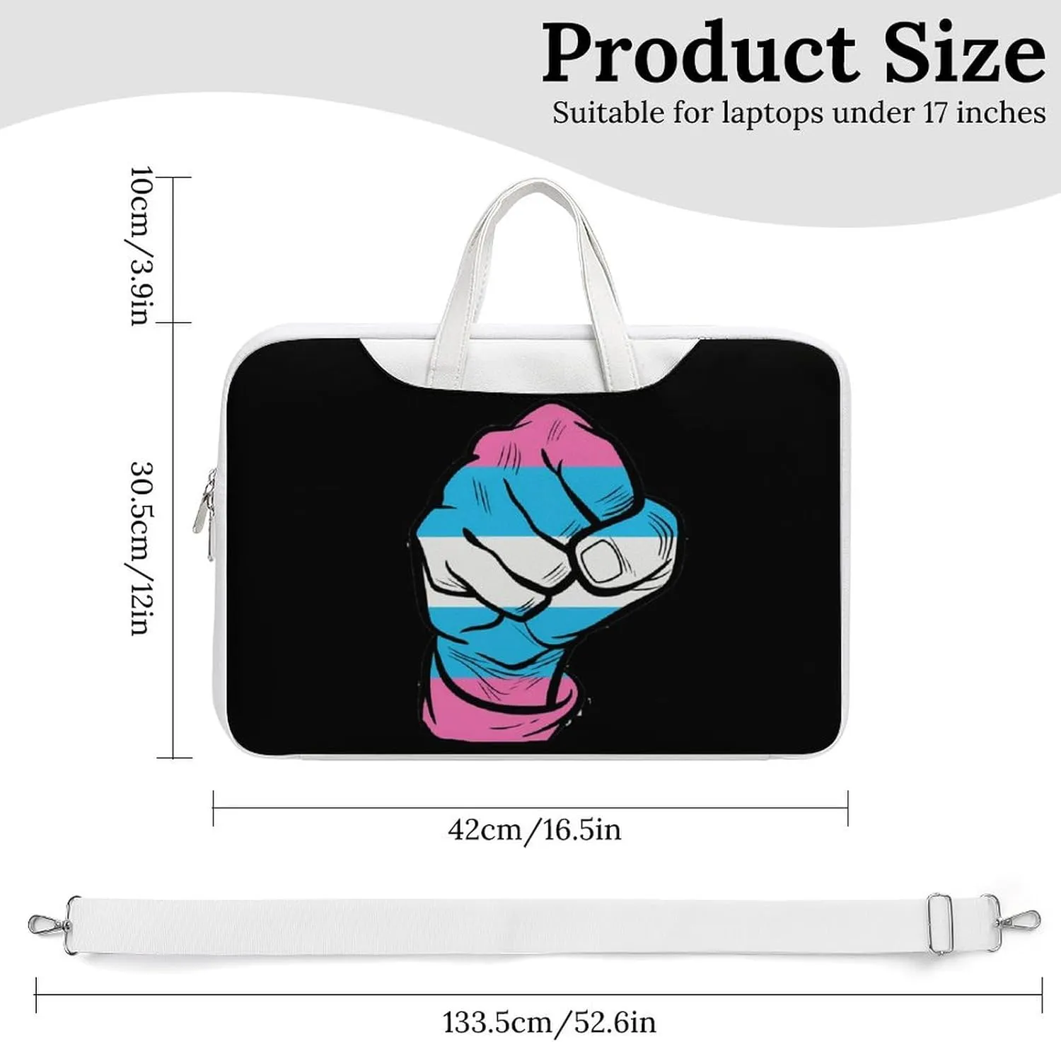 Raised Fist Transgender Flag Laptop Bag PU Leather Computer Tote Bag Carrying Case Messenger Bag with Handle