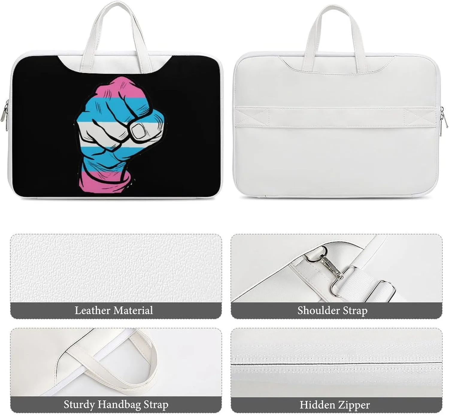 Raised Fist Transgender Flag Laptop Bag PU Leather Computer Tote Bag Carrying Case Messenger Bag with Handle