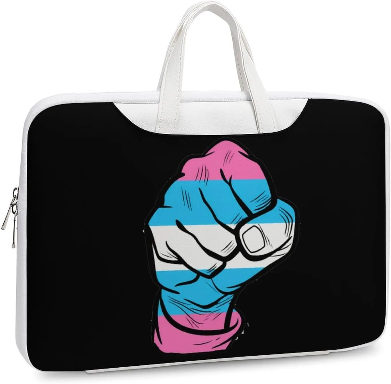 Raised Fist Transgender Flag Laptop Bag PU Leather Computer Tote Bag Carrying Case Messenger Bag with Handle
