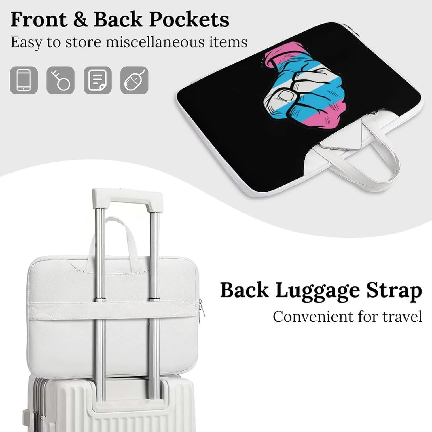Raised Fist Transgender Flag Laptop Bag PU Leather Computer Tote Bag Carrying Case Messenger Bag with Handle