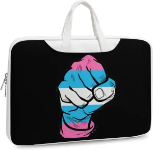Raised Fist Transgender Flag Laptop Bag PU Leather Computer Tote Bag Carrying Case Messenger Bag with Handle