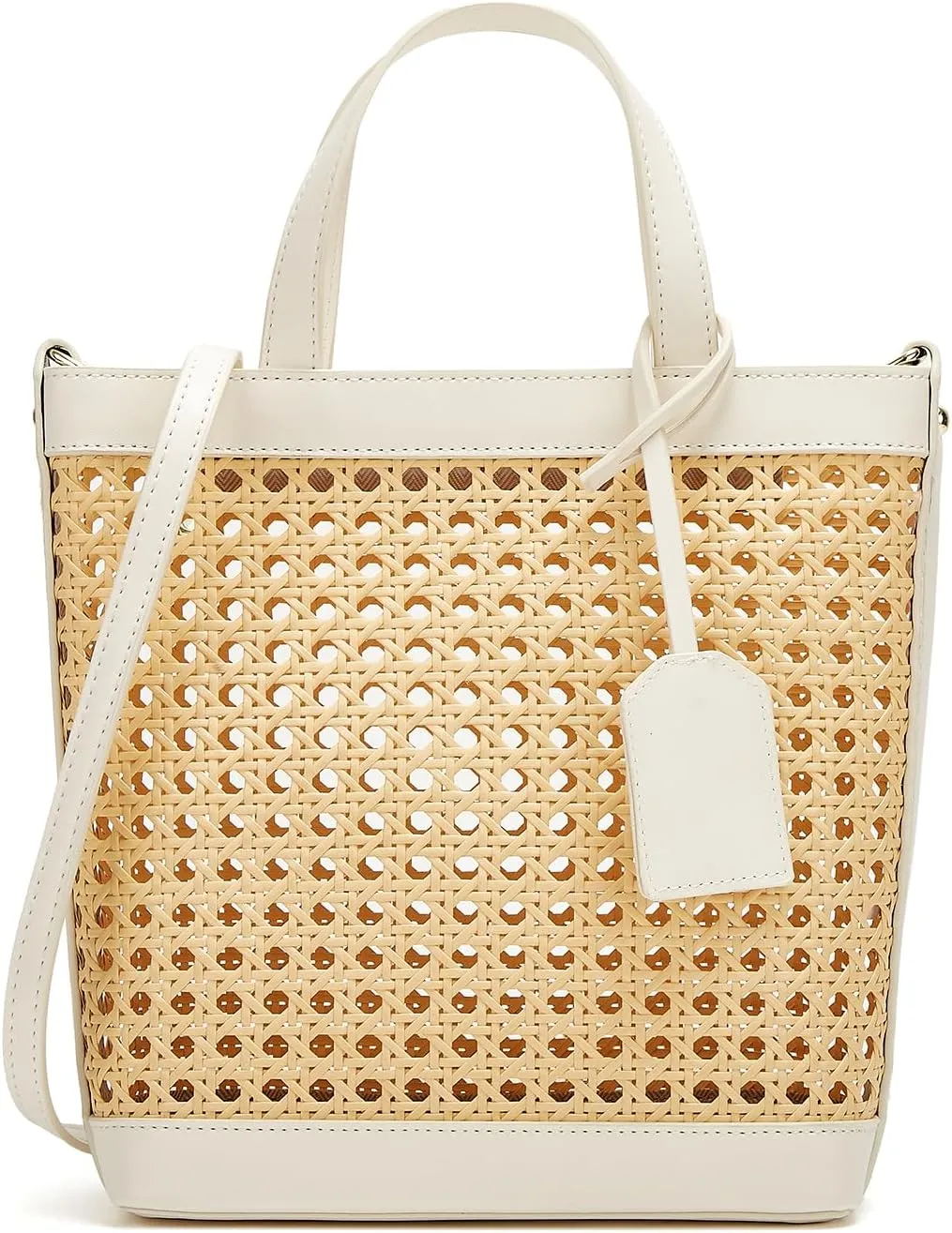 Rattan Tote Bag for Women Straw Beach Bag Crossbody Purse PU Leather Summer Shoulder Bag Cute Boho Purses Tote Handbag