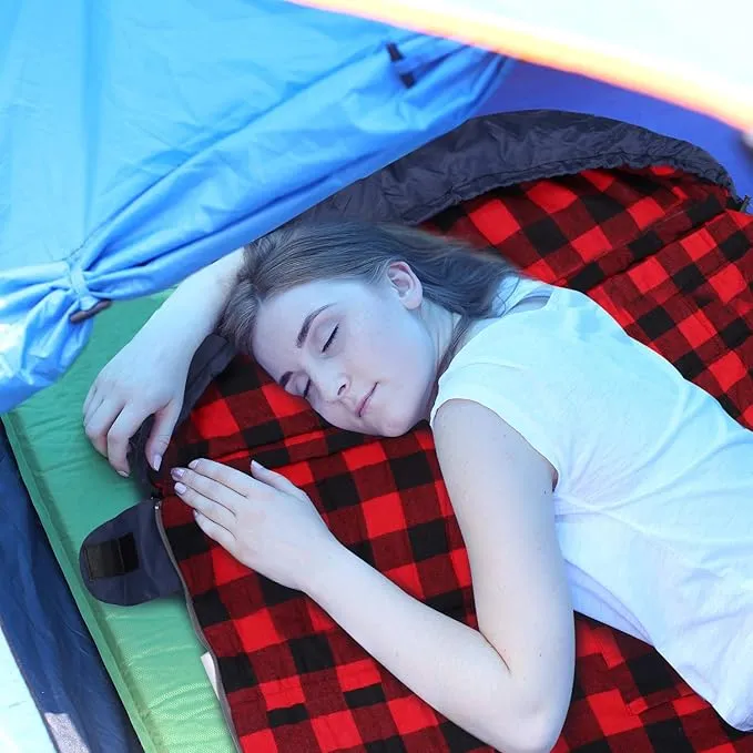 REDCAMP Flannel Sleeping Bag for Adults, Comfortable Cotton Sleeping Bags for Camping with Detachable Hood, Red/Grey/Blue