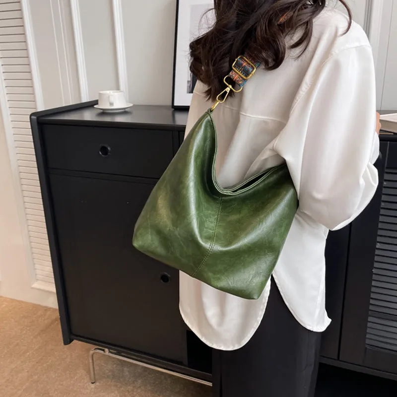 Retro Bucket Bag Retro Print Wide Shoulder Strap Messenger Shoulder Bags Solid Color Shopping Daily Commuter Handbag