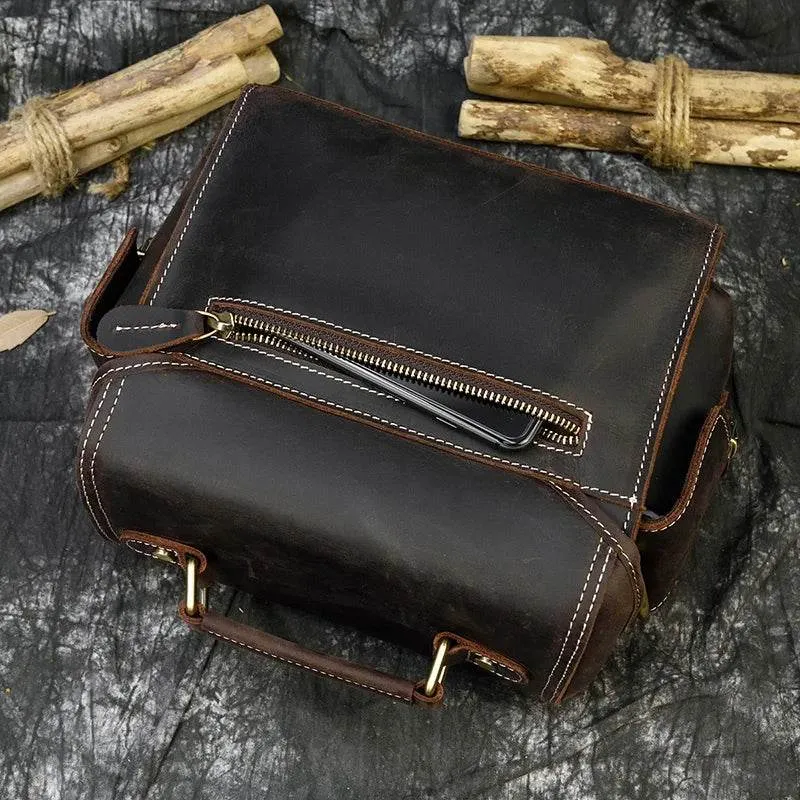 Retro Fashion DSLR Camera Leather Bag for Men Travel Handbag