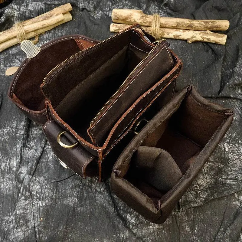 Retro Fashion DSLR Camera Leather Bag for Men Travel Handbag