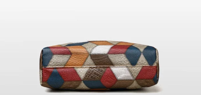 Retro Geometric Pattern Color-matching Shoulder Bag, Fashion Large Capacity Stitching Handbag or Totes for Women