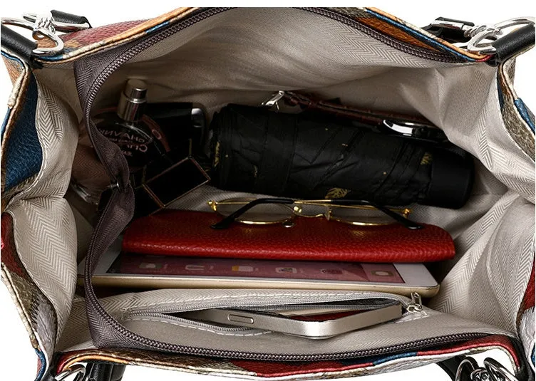 Retro Geometric Pattern Color-matching Shoulder Bag, Fashion Large Capacity Stitching Handbag or Totes for Women