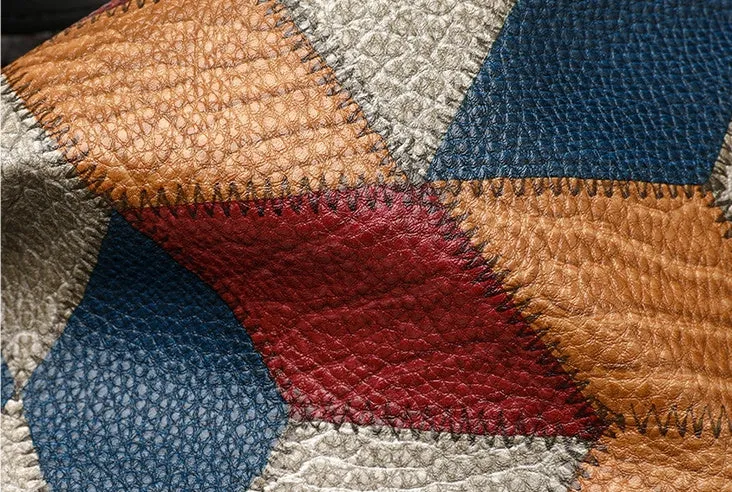 Retro Geometric Pattern Color-matching Shoulder Bag, Fashion Large Capacity Stitching Handbag or Totes for Women