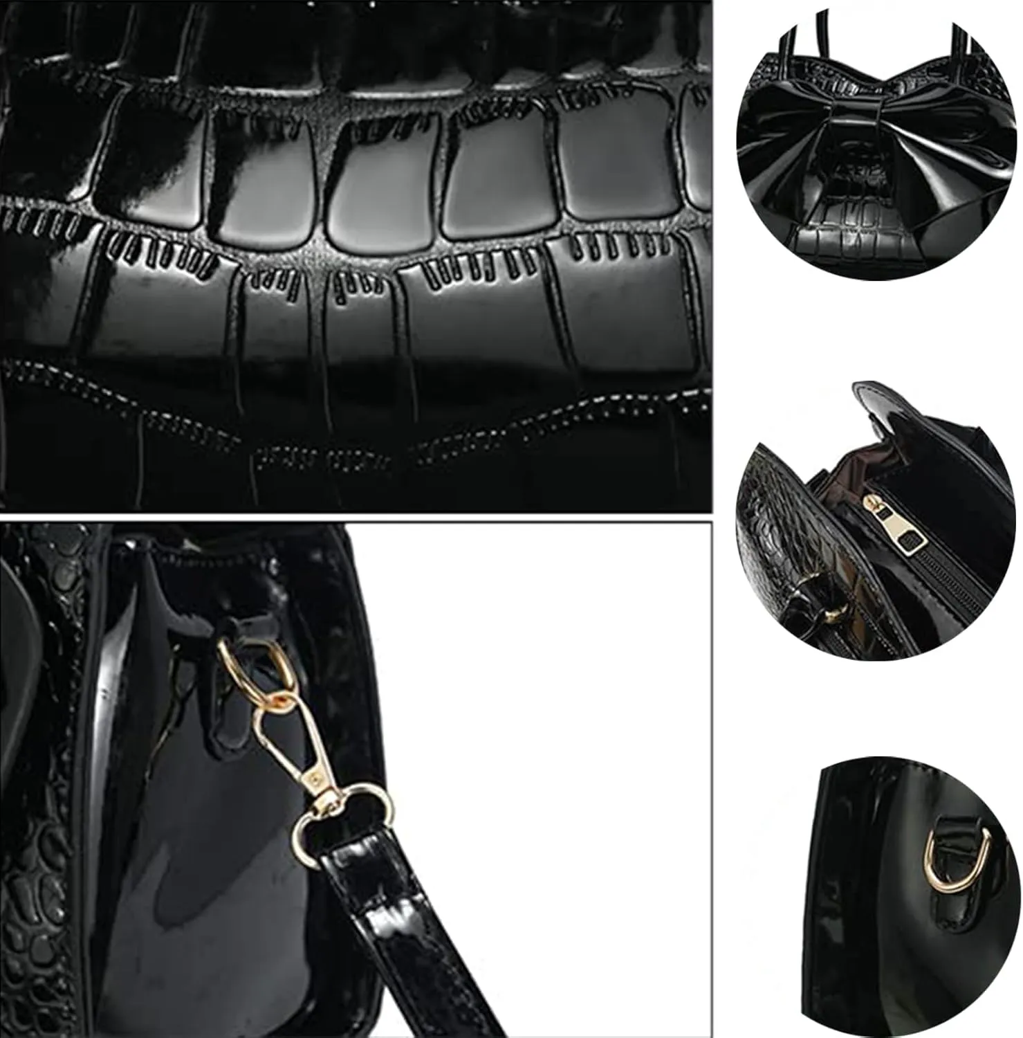 Retro Patent Leather Purse with Bow, 1950s Vintage Satchel Handbag and Clutch for Women Shoulder Tote Bags