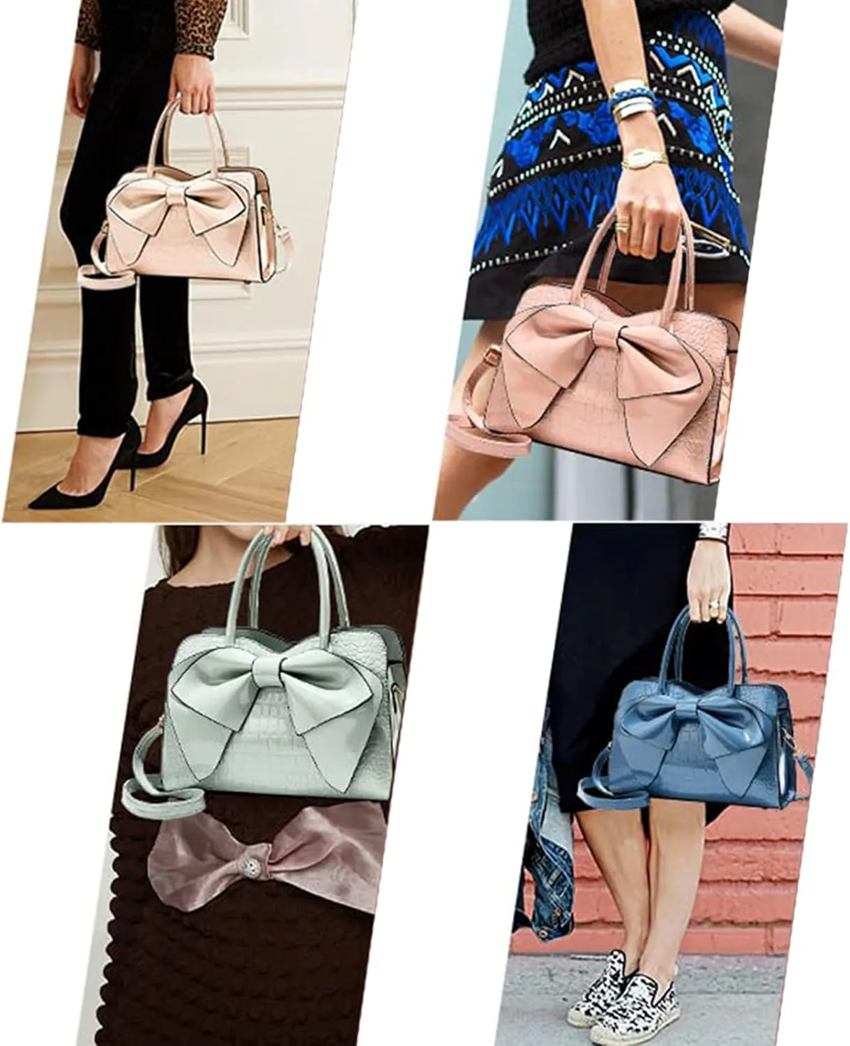 Retro Patent Leather Purse with Bow, 1950s Vintage Satchel Handbag and Clutch for Women Shoulder Tote Bags
