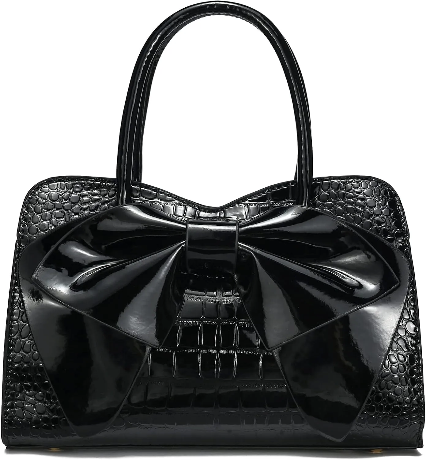 Retro Patent Leather Purse with Bow, 1950s Vintage Satchel Handbag and Clutch for Women Shoulder Tote Bags