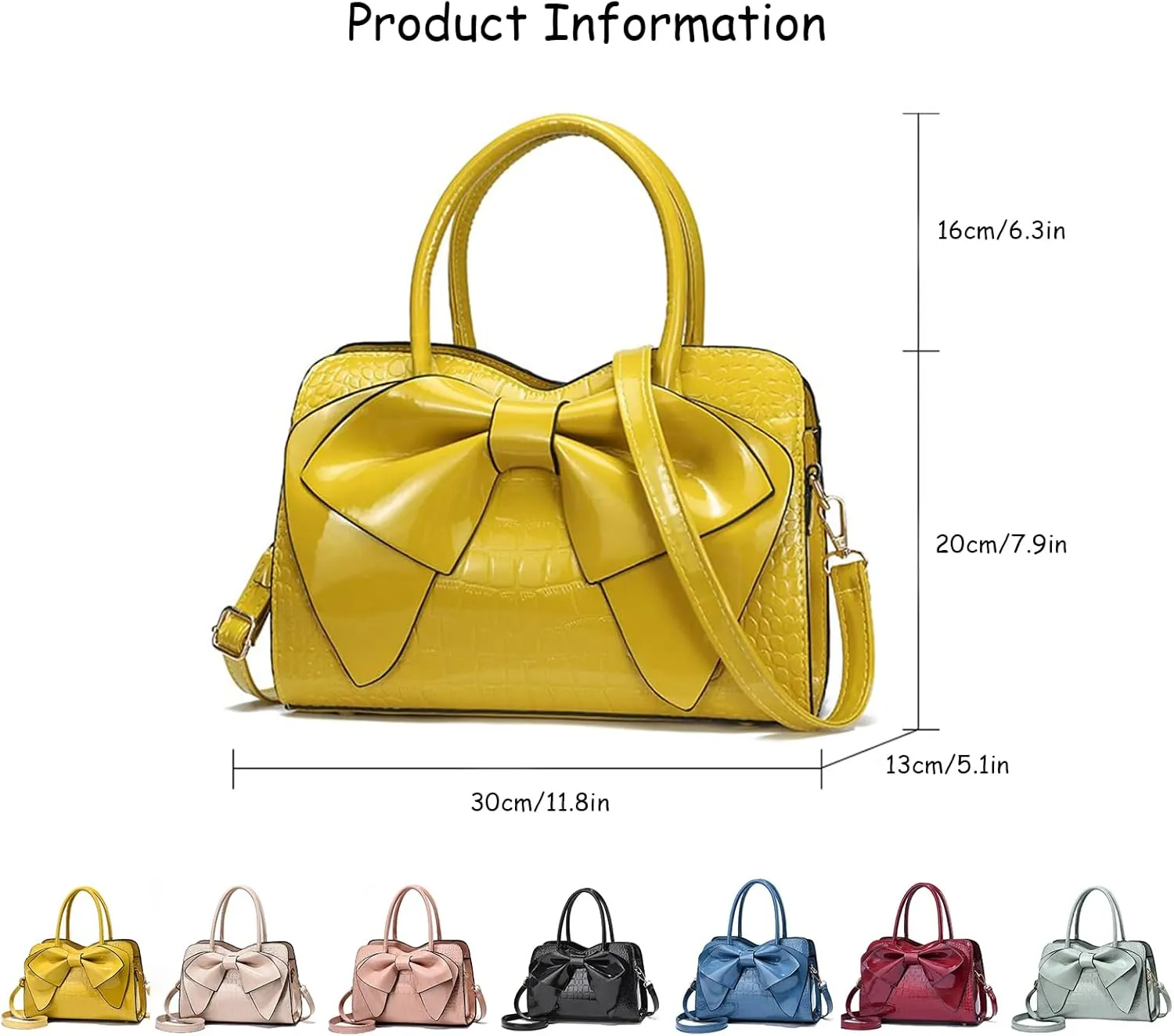 Retro Patent Leather Purse with Bow, 1950s Vintage Satchel Handbag and Clutch for Women Shoulder Tote Bags