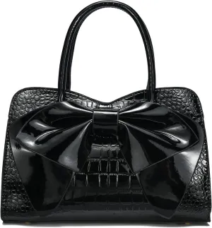 Retro Patent Leather Purse with Bow, 1950s Vintage Satchel Handbag and Clutch for Women Shoulder Tote Bags