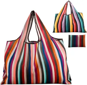Reusable Grocery Bag 2 Packs Large Washable Foldable Eco Friendly Nylon Heavy Duty Fits in Pocket Shopping Tote Bag (New Rainbow)