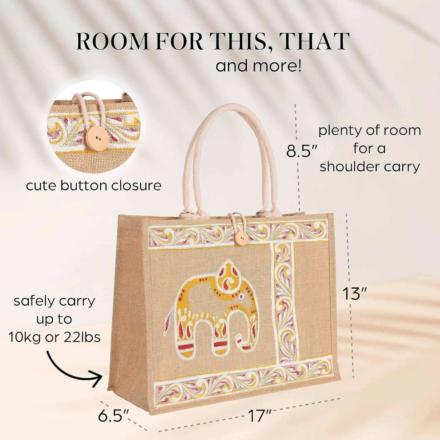 Reusable Straw Beach Tote Bag for Women - Waterproof Woven Cute Jute Gift Bag for Her Travel, Shopping, Everyday Use