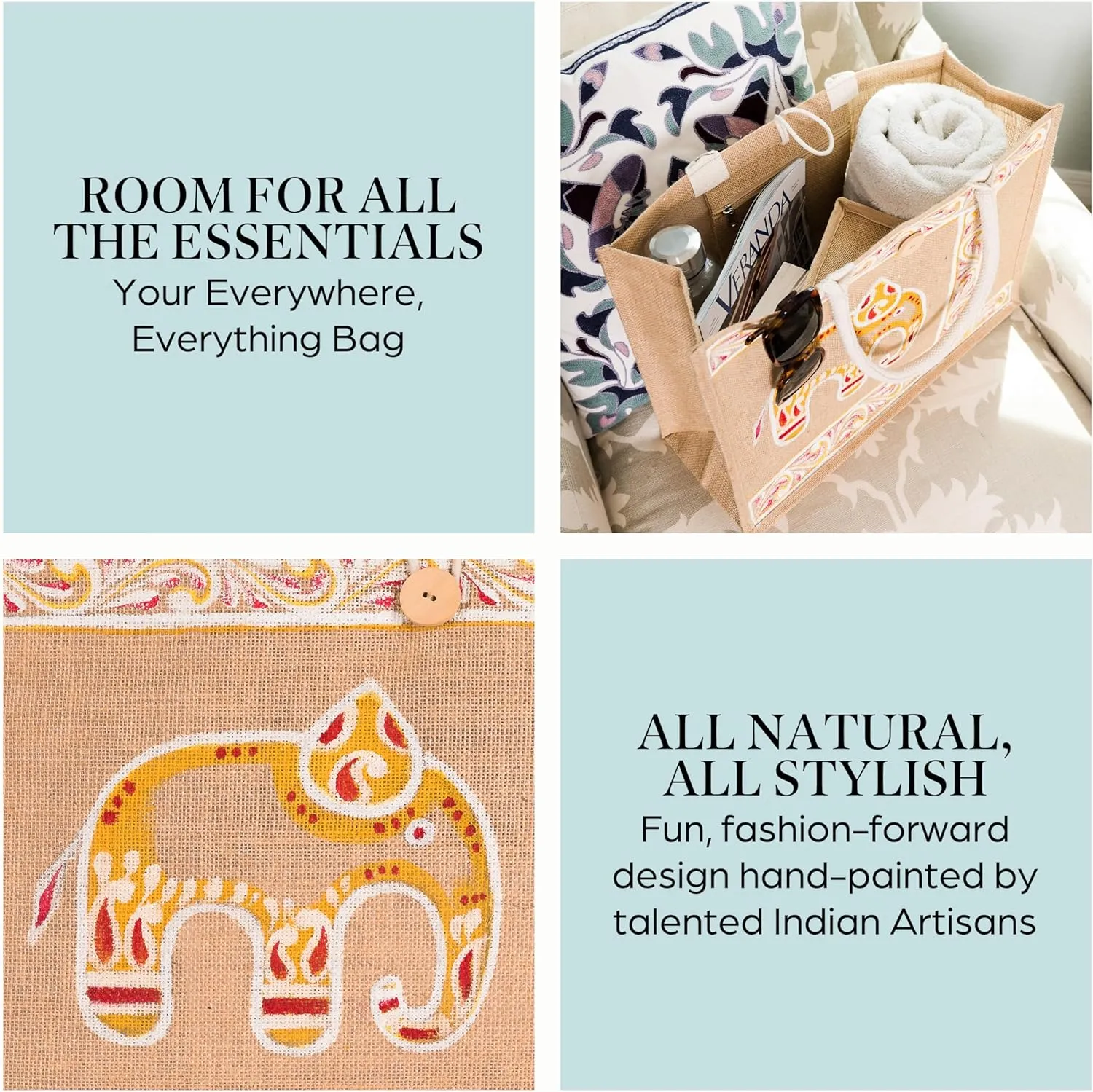 Reusable Straw Beach Tote Bag for Women - Waterproof Woven Cute Jute Gift Bag for Her Travel, Shopping, Everyday Use