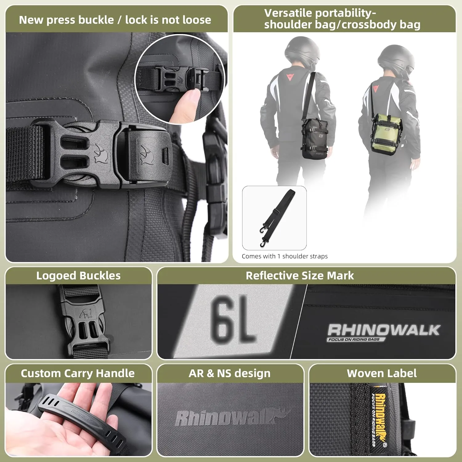 Rhinowalk Motorcycle Crash Bar Bag Waterproof 6L Motorcycle Frame Bag Saddle Bag Side Bag with Shoulder Strap