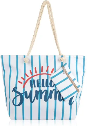 RIAH FASHION Large Reusable Eco Shopper Beach Tote - Canvas Fabric Travel Shoulder Bag Plaid Stripe