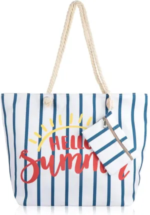 RIAH FASHION Large Reusable Eco Shopper Beach Tote - Canvas Fabric Travel Shoulder Bag Plaid Stripe