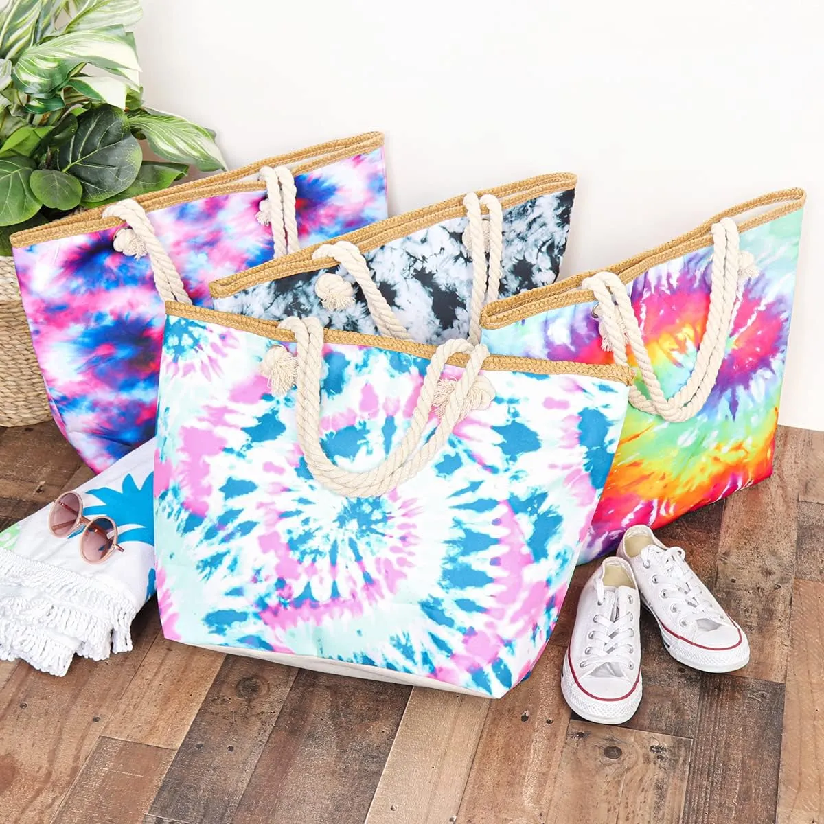 RIAH FASHION Large Reusable Eco Shopper Beach Tote - Travel Shoulder Bag Pineapple, Flower, Skull, Leaf Straw, Leopard Canvas