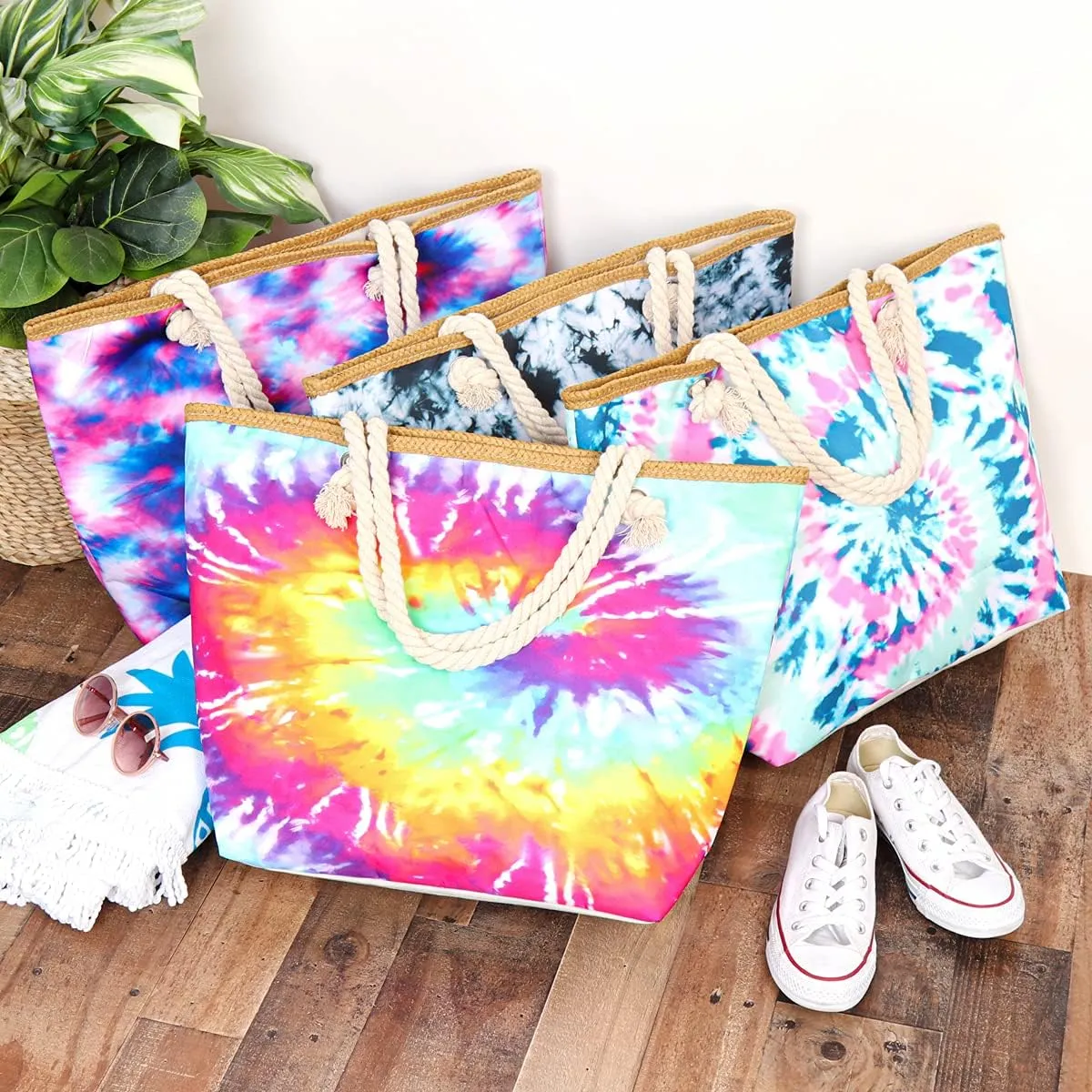 RIAH FASHION Large Reusable Eco Shopper Beach Tote - Travel Shoulder Bag Pineapple, Flower, Skull, Leaf Straw, Leopard Canvas