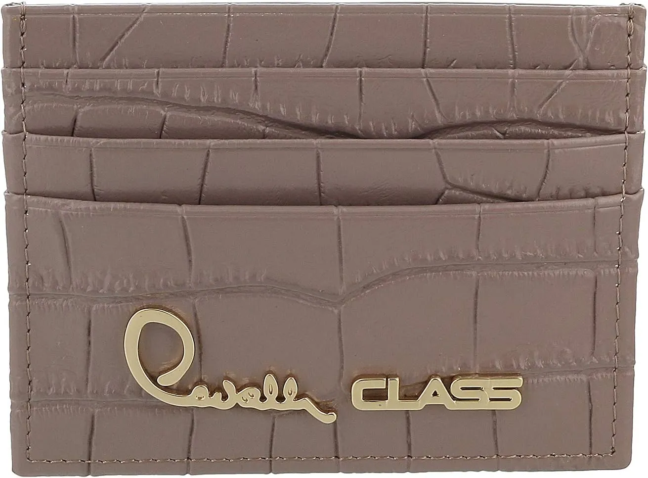 ROBERTO CAVALLI Class Taupe Embossed Dolly Credit Card Holder for womens