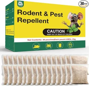 Rodent Mouse Repellent Pouches, 30 Natural Peppermint Oil Bags for Mice, Pest Control Pouches for Indoor Outdoor Use, Mouse Deterrents for Moths, Insect, Mosquitos