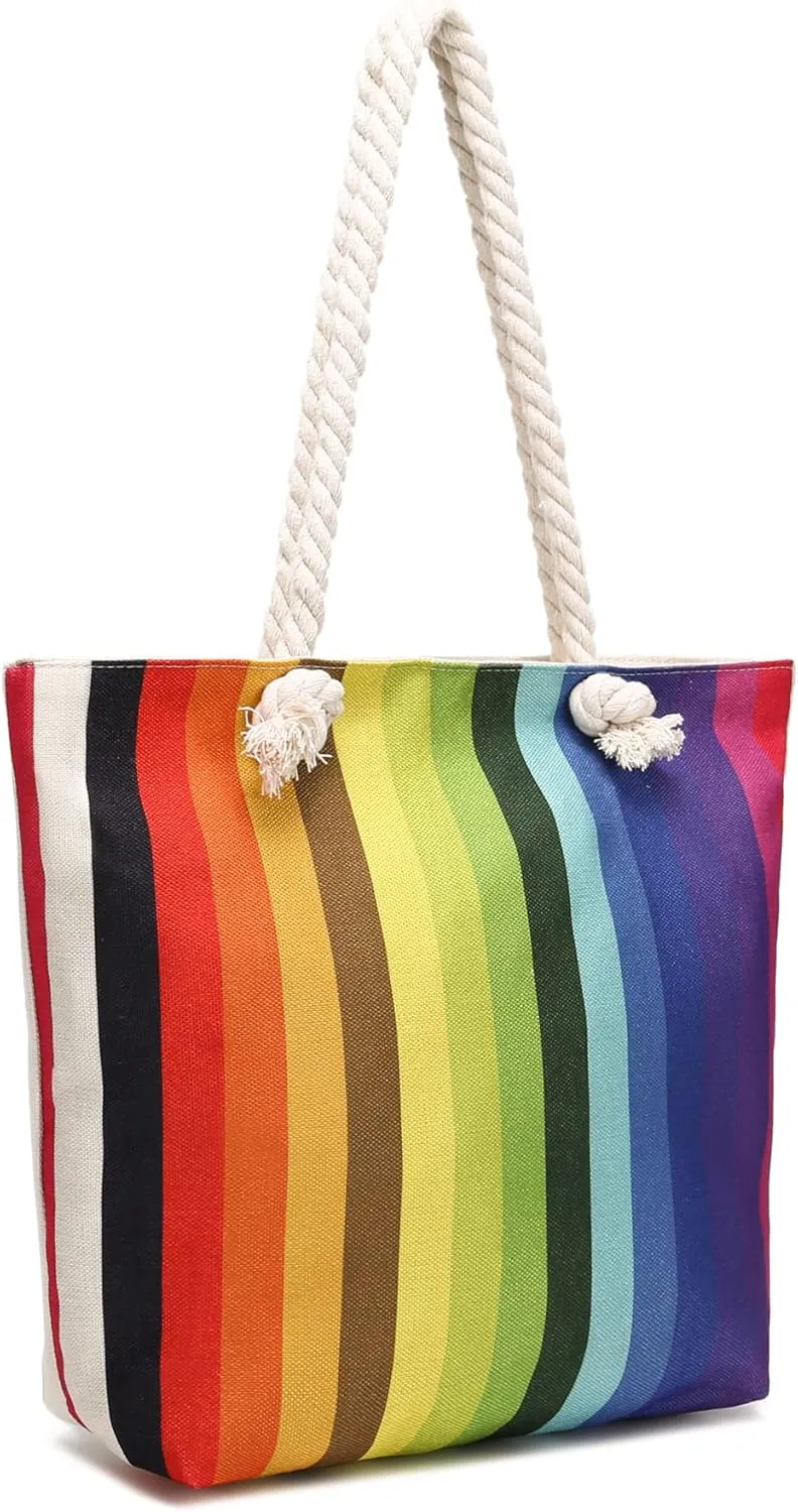 Rope Handle Tote Bags Large Tote Bag with Rope Handles Sturdy Canvas Reusable Grocery Shopping Bags Tote Bag Beach Bag (Colorful)