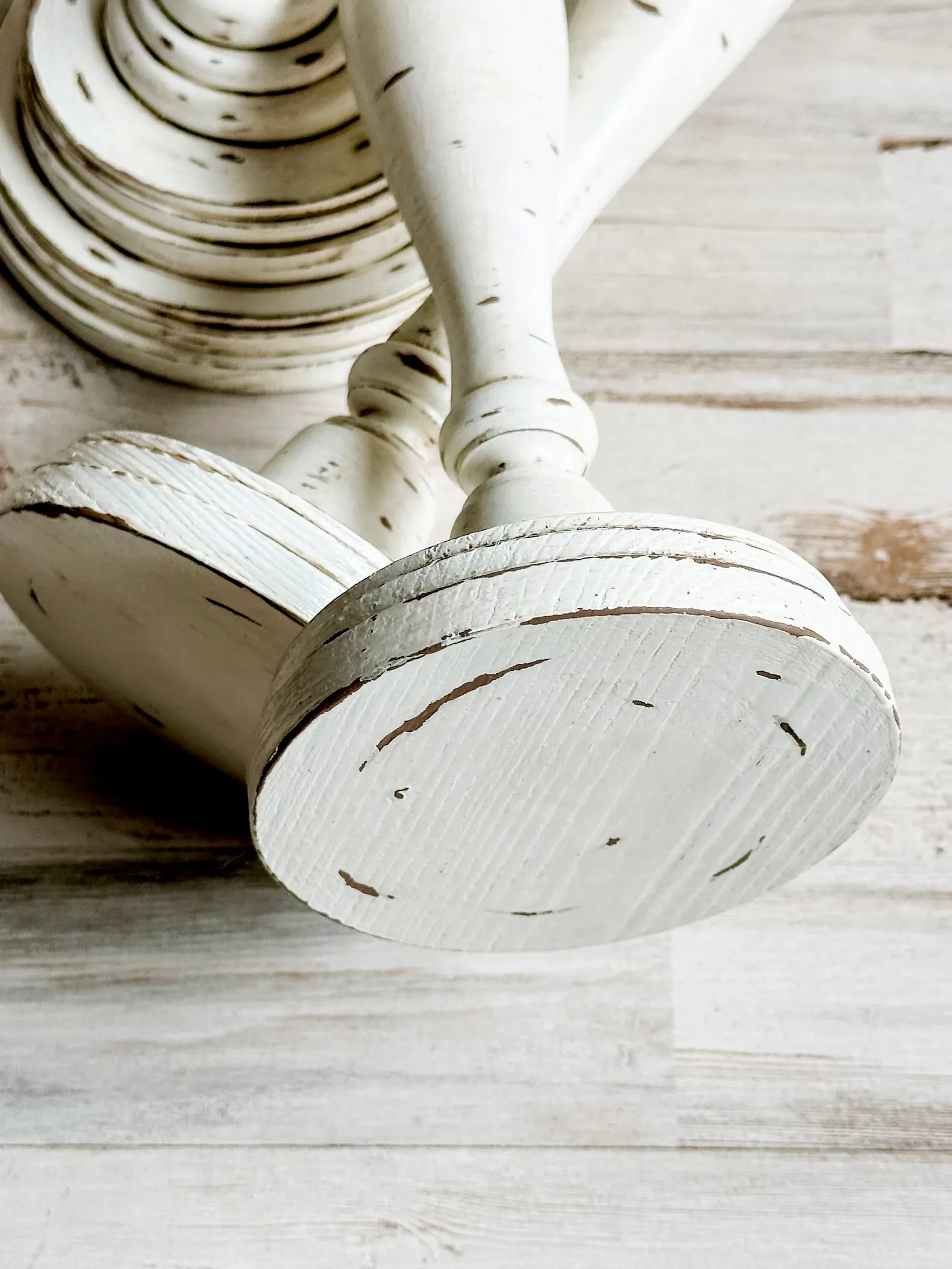 Rustic distressed wooden pillar candle holder set