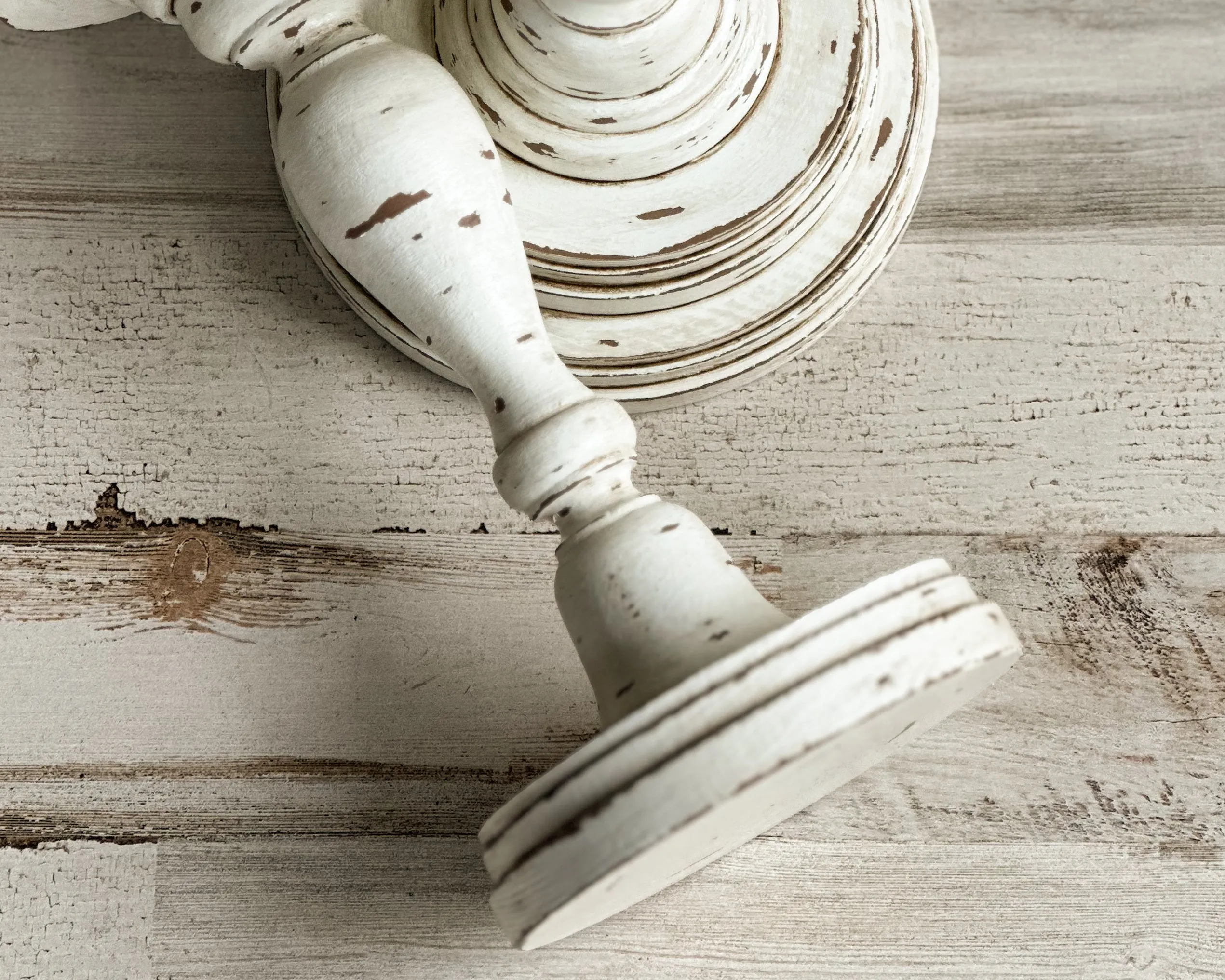 Rustic distressed wooden pillar candle holder set